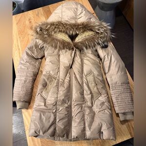 Beige Rudsak Fur-Trimmed Hooded winter Jacket